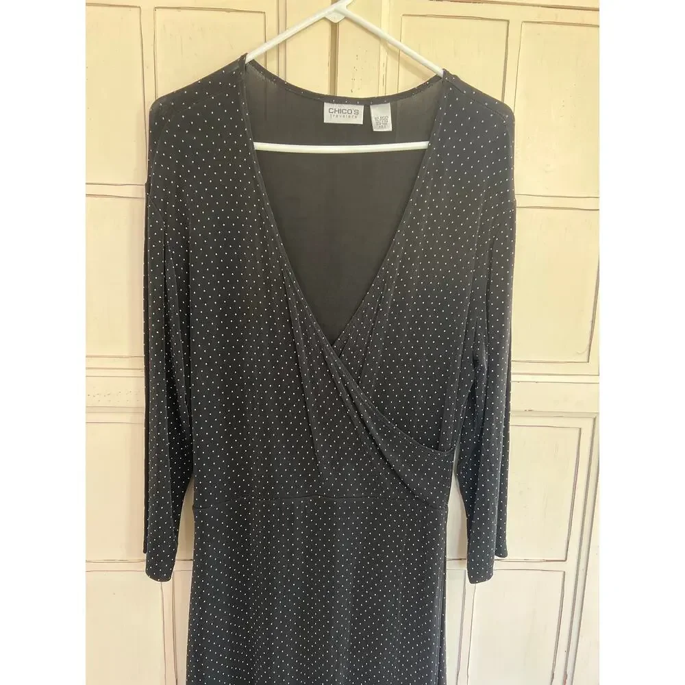Chico’s Travelers size 2 or medium polkadot midi dress slinky material - Picture 2 of 4